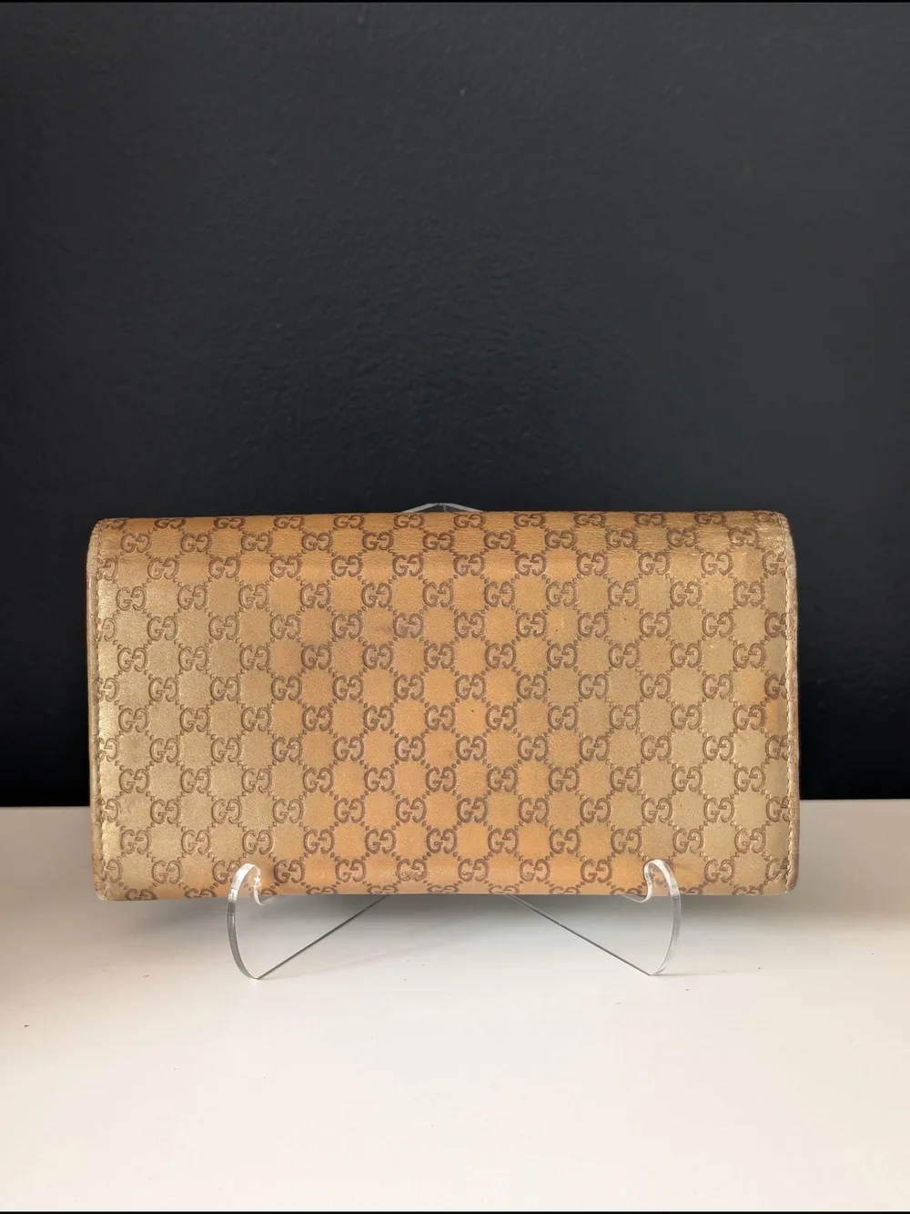 Gucci Guccissima Micro Gold Metallic Long Snap Wallet